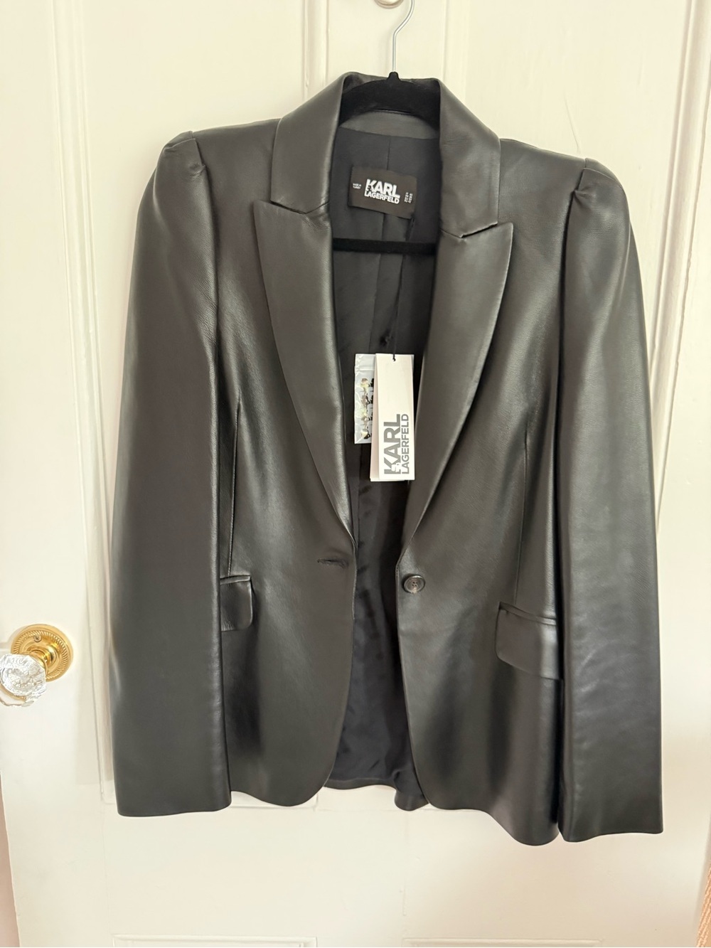 Karl Lagerfeld Black Faux Leather Tailored Blazer
